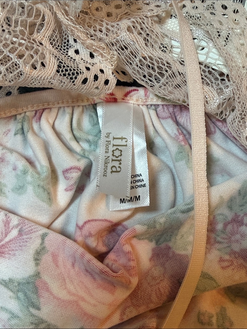 Flora Nikrooz Pink Floral Lace Trim Slip Chemise Nightgown‎ Dress NWT M - Picture 8 of 9